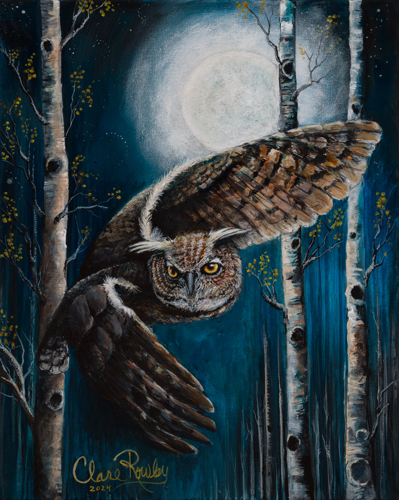 Horned Owl Original Acrylic Painting top