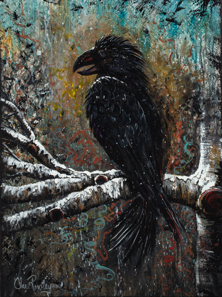 Raven in Snow Acrylic Painting